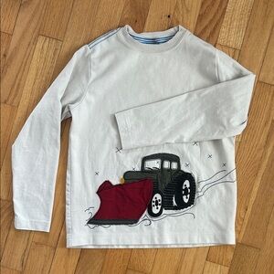 Hanna Andersson Cream Long Sleeve with Red and Green Snow Plow